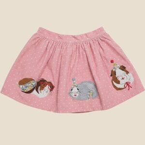 Mini Boden Girls Pink‎ Polka Dot Corduroy Guinea Pig Applique Skirt 5-6Y 116cm